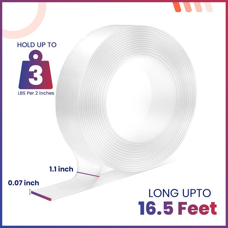 DMAASA Double Sided Tape Heavy Duty Nano Tape for Strong Adhesion & Picture Hanging, 1.18" x 198" Long Clear Mounting Tape Adhesive Tape for Reliable, Mess-Free Application (16.5 Feet) - Image 2